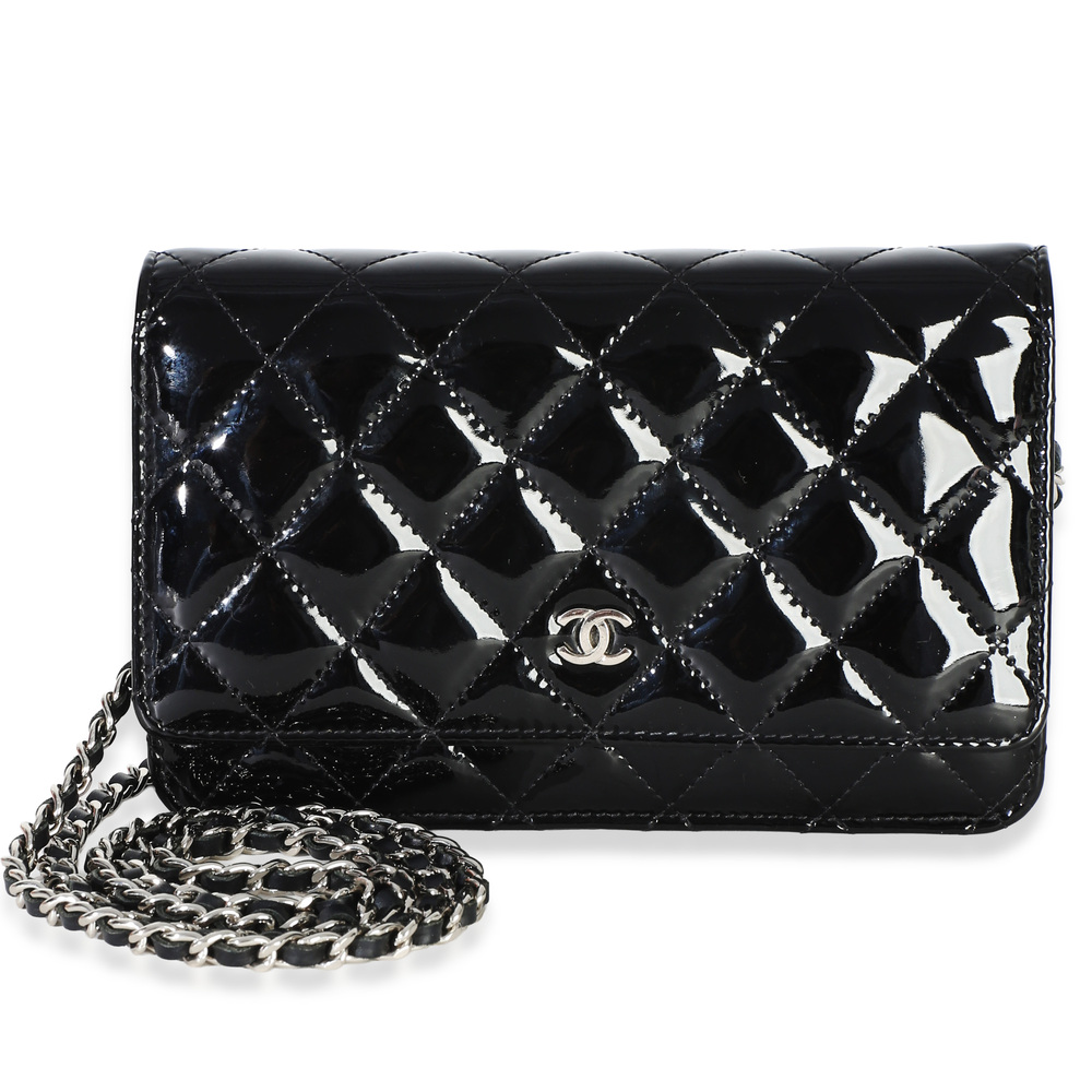 Chanel Black Quilted Patent Classic Wallet On Chain